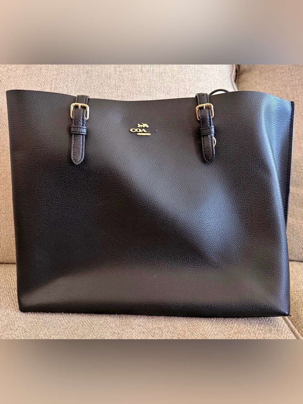 Coach Black Leather Tote with Gold Accent Hardware